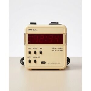 Vintage Tozai AM/FM Alarm Clock Radio Cream Cube Red LED Display Retro Bedside